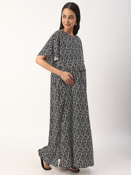 Black Abstract Printed Comfy Maternity Dress