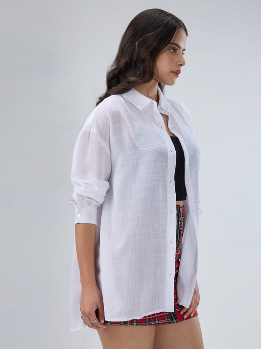 Pearl White Crinkled Oversized Shirt