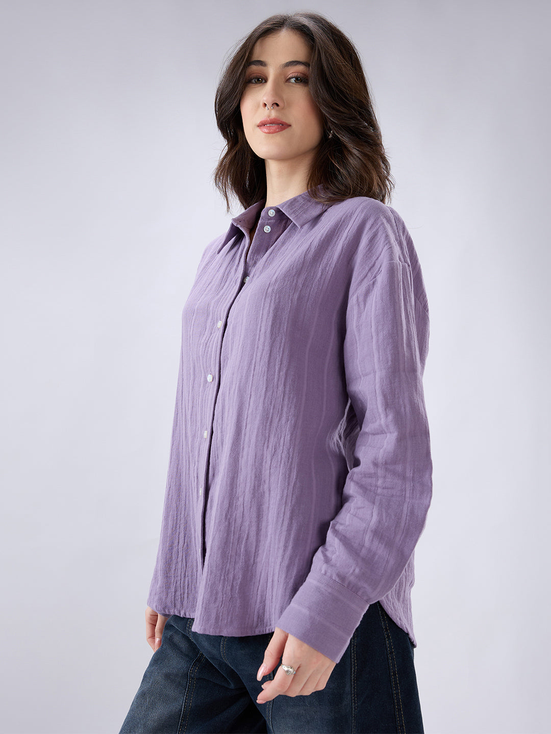 Lavender Seersucker Striped Doublecloth Oversized Shirt