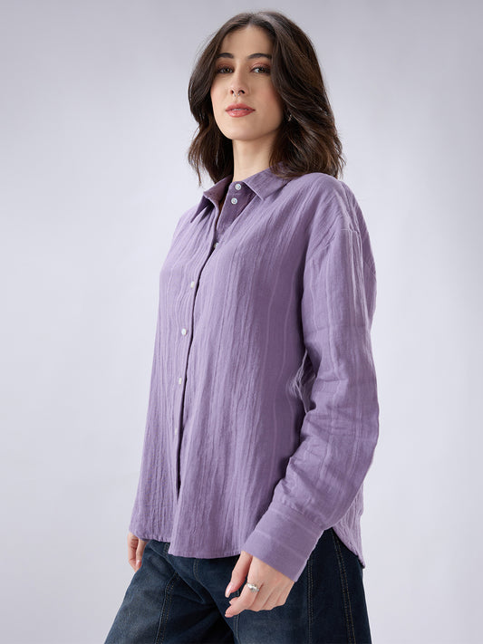 Lavender Seersucker Striped Doublecloth Oversized Shirt