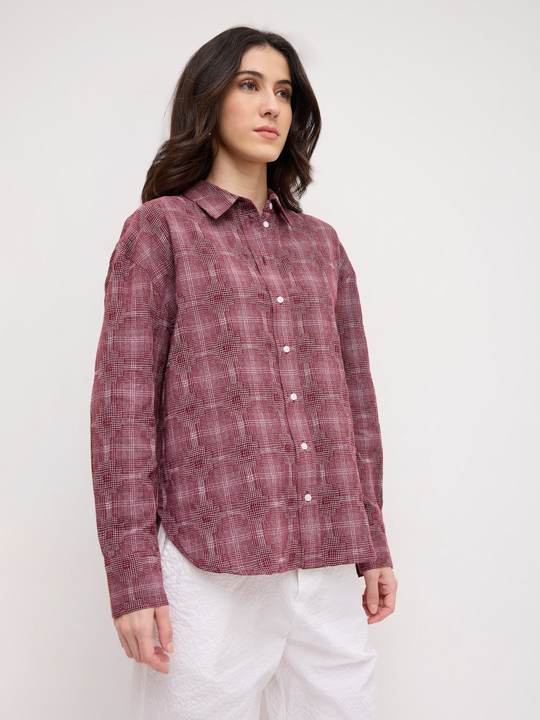Classic Maroon Gridlock Smokey Plaid Oversized Shirt