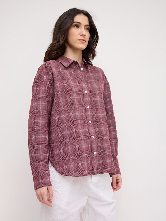 Classic Maroon Gridlock Smokey Plaid Oversized Shirt