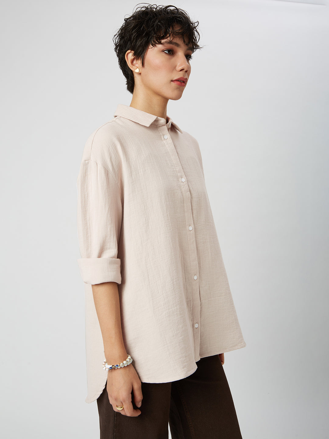 Stone Beige Double Cloth Oversized Shirt