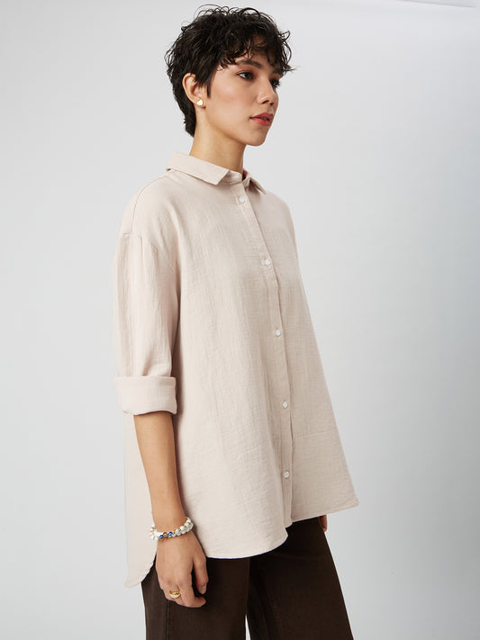 Stone Beige Double Cloth Oversized Shirt