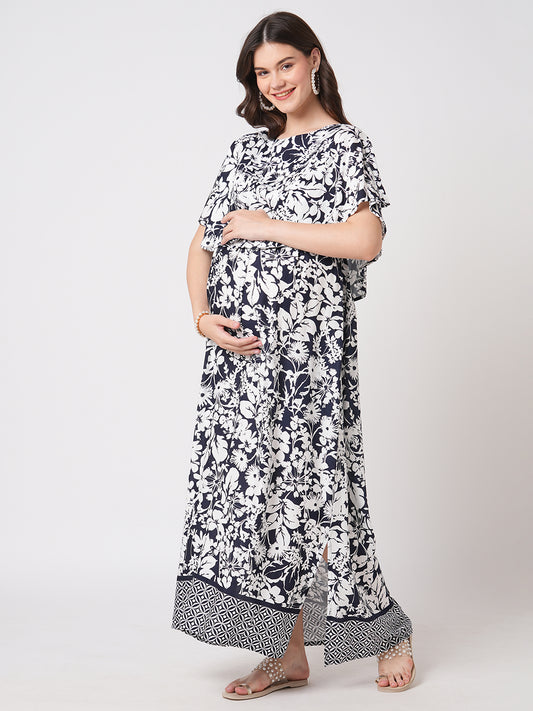 Monochrome Bloom Printed Maternity Dress