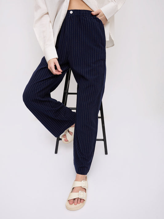 Deep Navy Pin Stripe Wide Leg Trousers