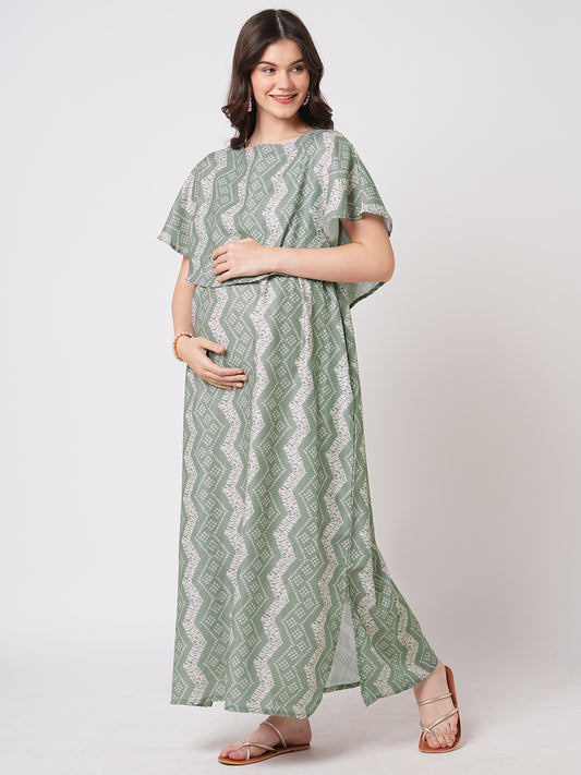 Milestone Grey Ikat Printed Maternity Dress