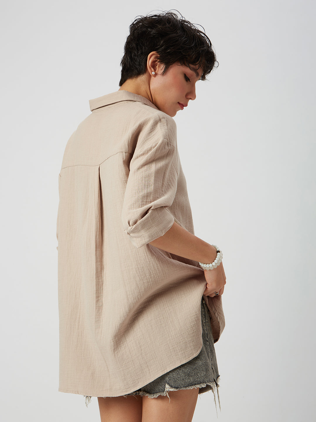 Tan Beige Double Cloth Oversized Shirt