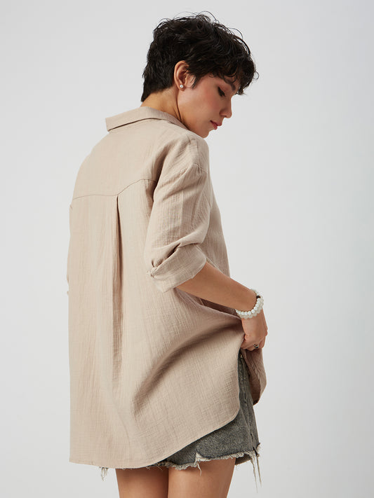 Tan Beige Double Cloth Oversized Shirt