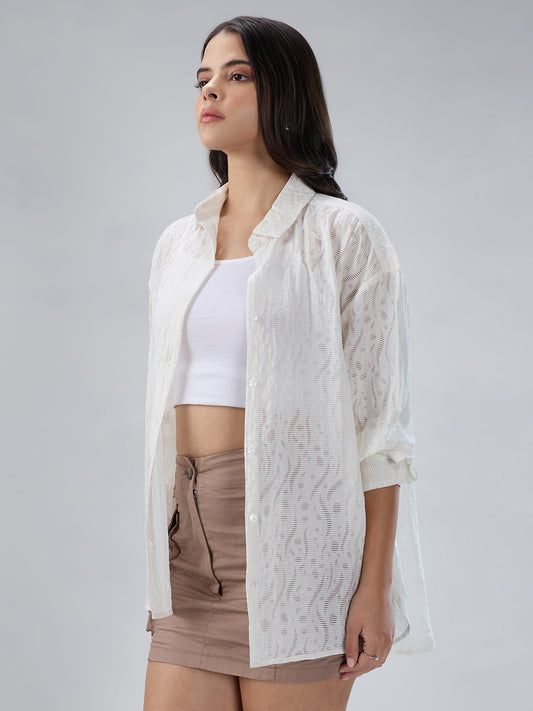 Pearl White Ripple Weave Oversized shirt