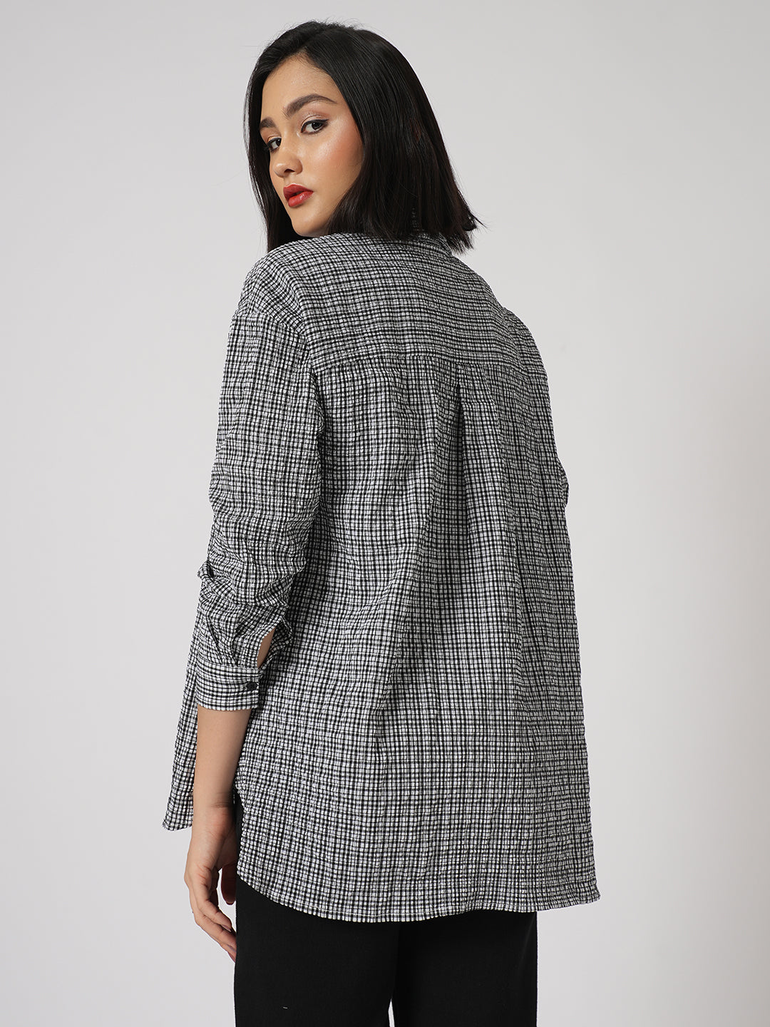 Black & White Tiny Checkered Seersucker Oversized Shirt