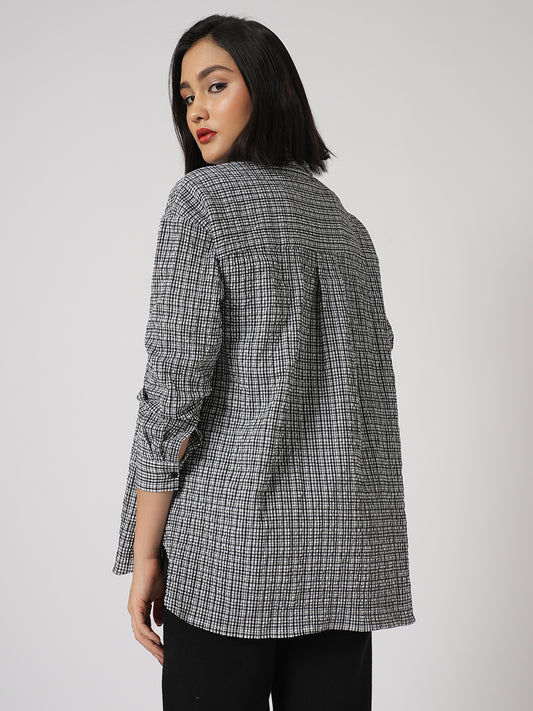 Black & White Tiny Checkered Seersucker Oversized Shirt