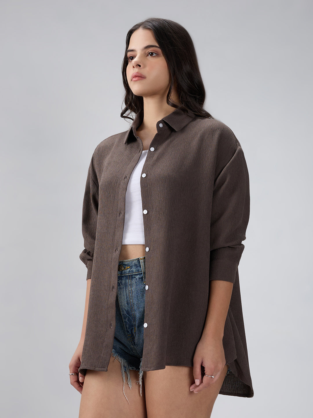 Ash Grey Crinkled Crepe Shirt
