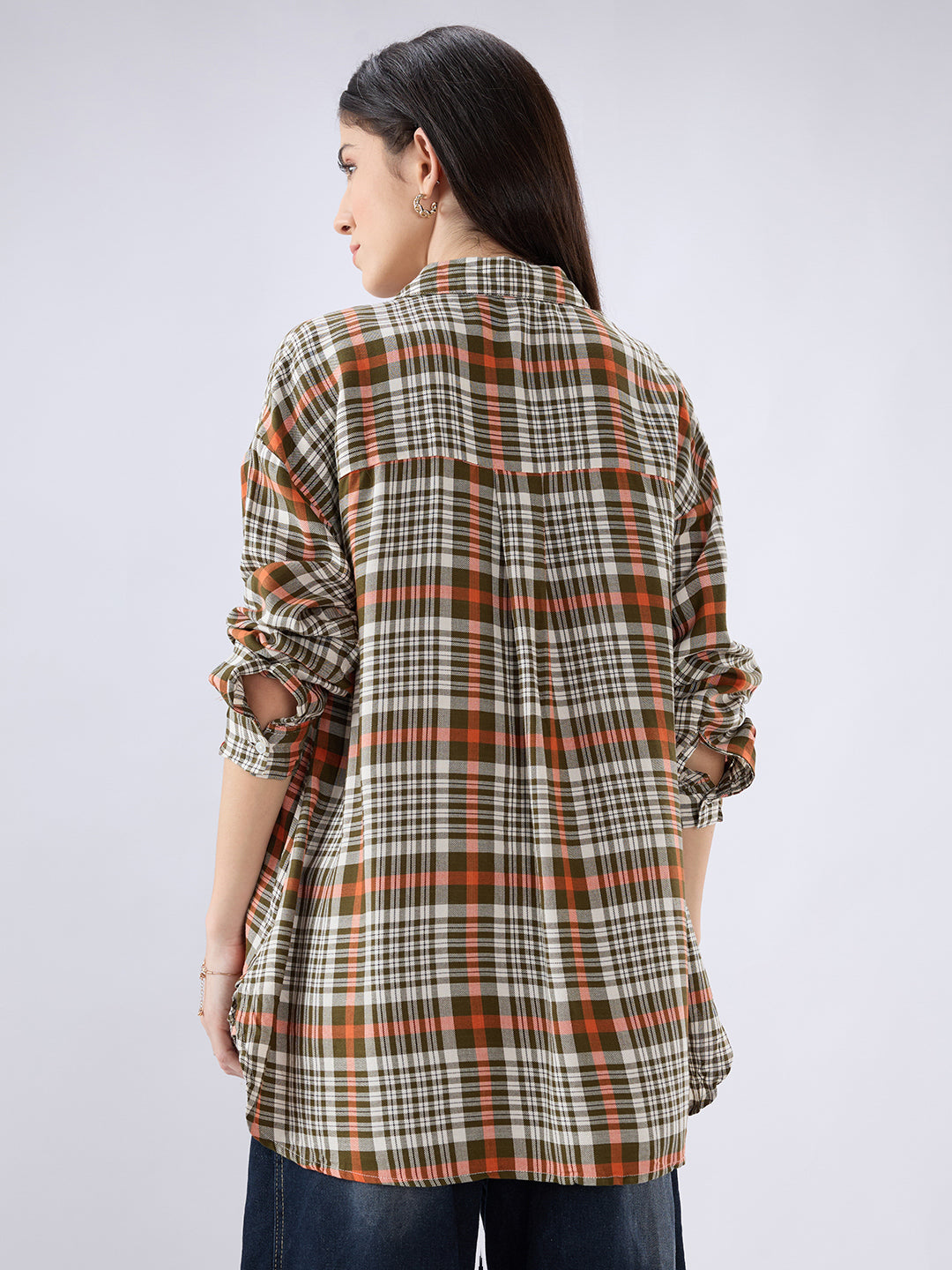 Multicolor Tartan Checked Oversized Shirt