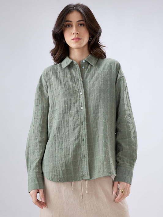 Asparagus Green Seersucker Doublecloth Oversized Shirt