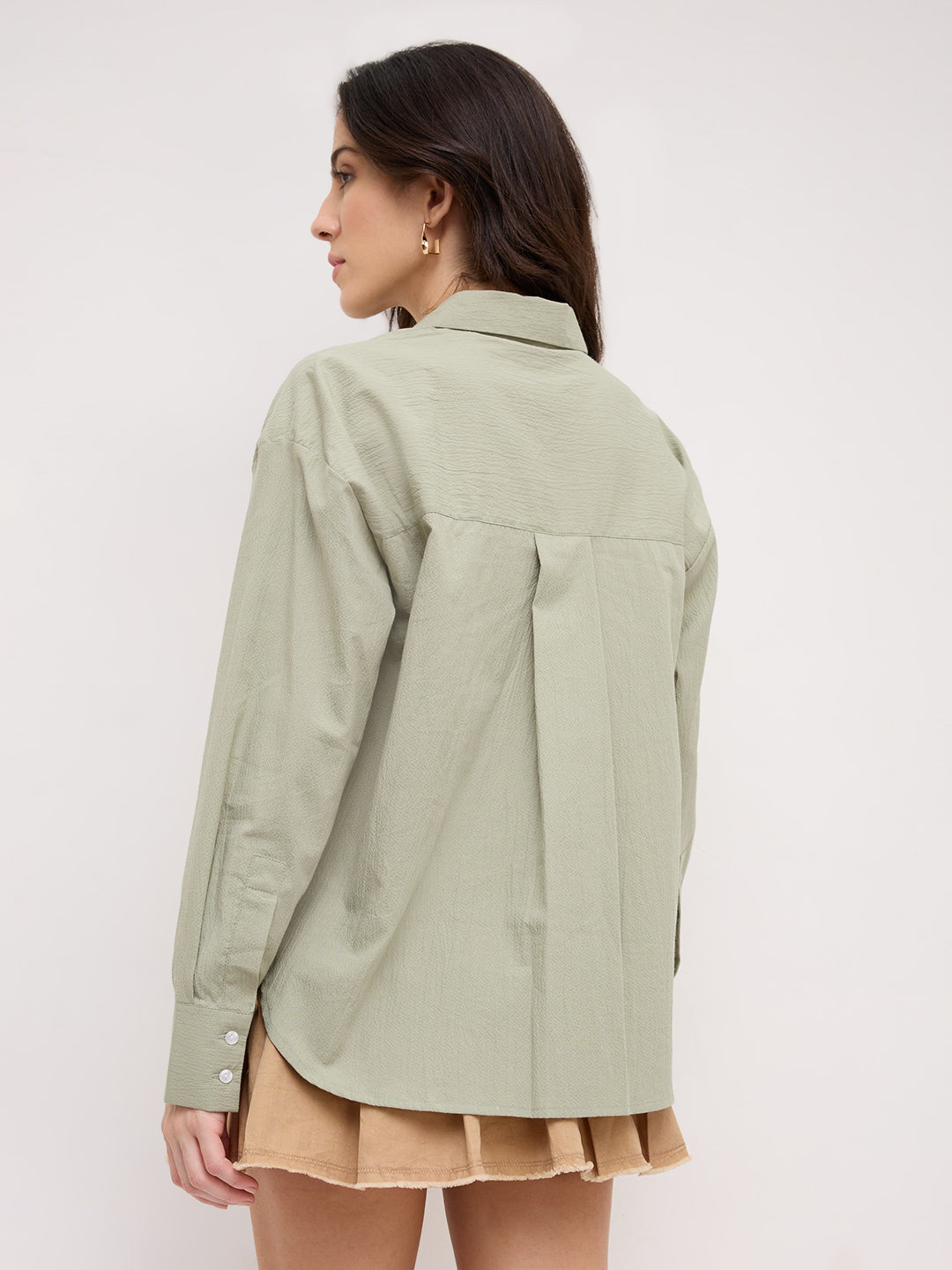 Sea Green Textured Oversized Casual Shirt