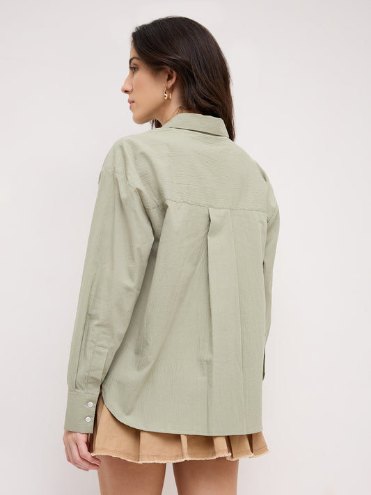 Sea Green Textured Oversized Casual Shirt