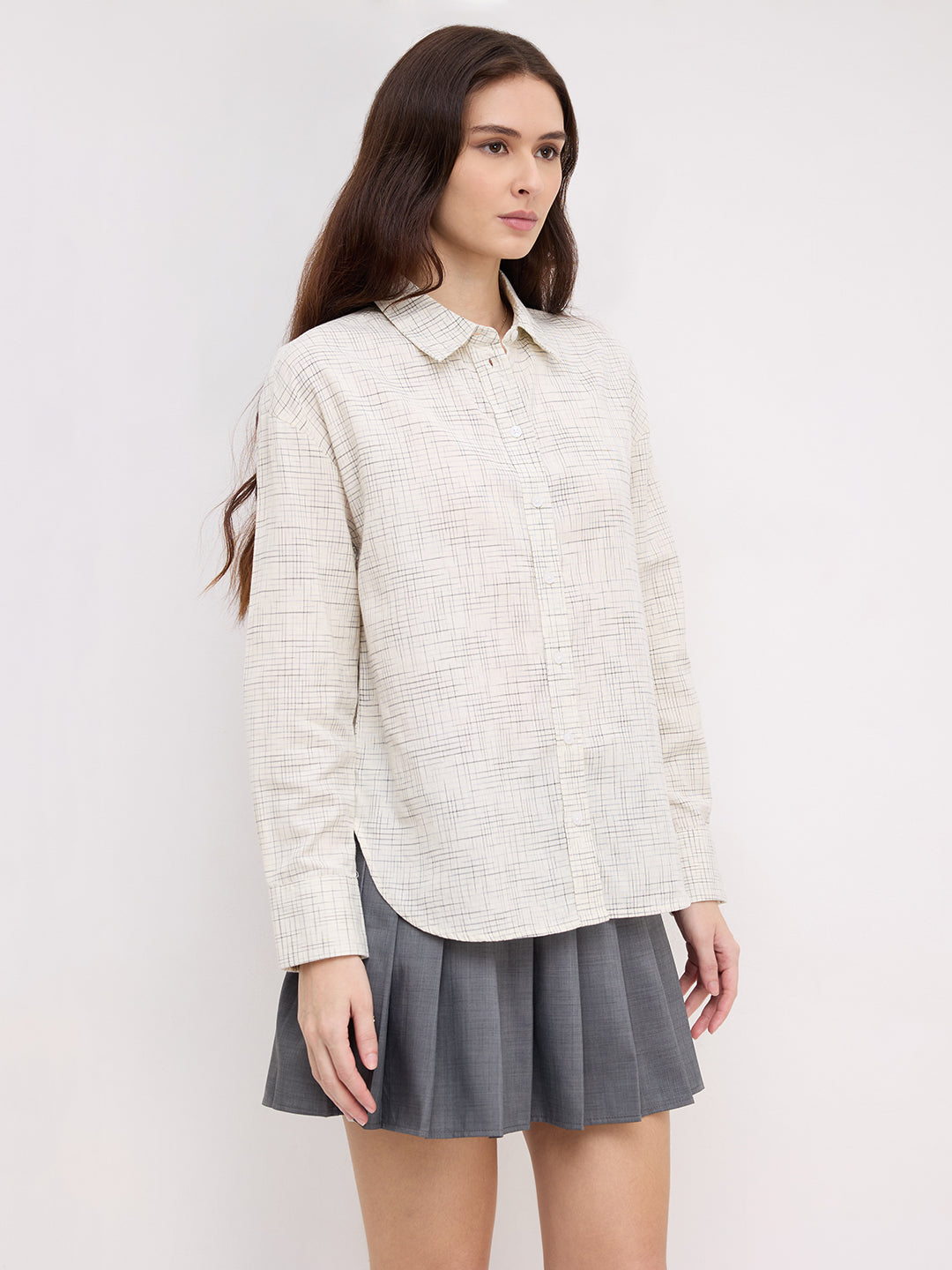 Multicolor Grid Line Printed Oversized Shirt