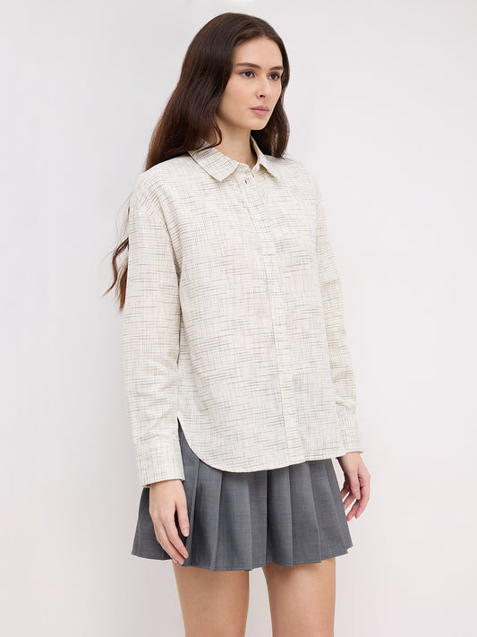Multicolor Grid Line Printed Oversized Shirt