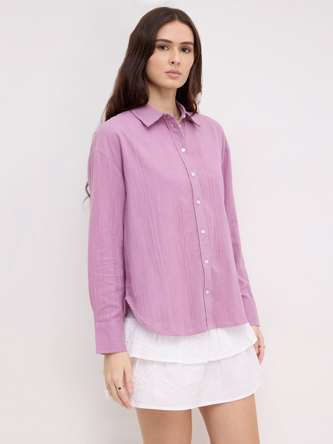 Heather Purple Line Textured Oversized Shirt