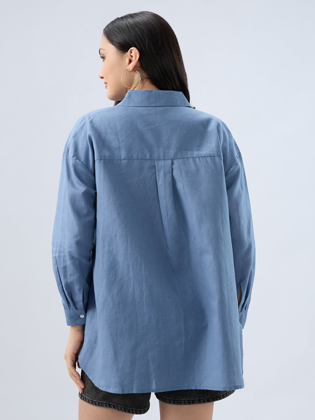 Steel Blue Linen Oversized Shirt