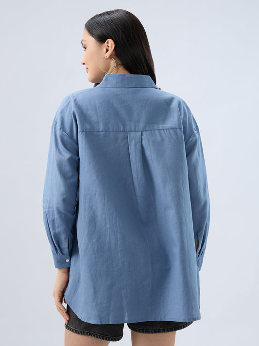 Steel Blue Linen Oversized Shirt