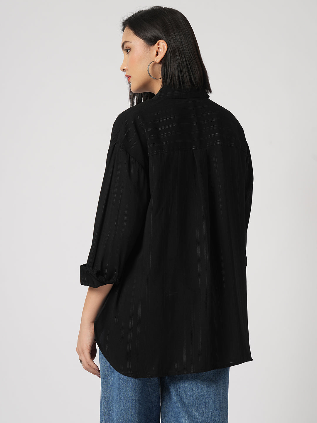 Black Glimmer Striped Oversized Shirt