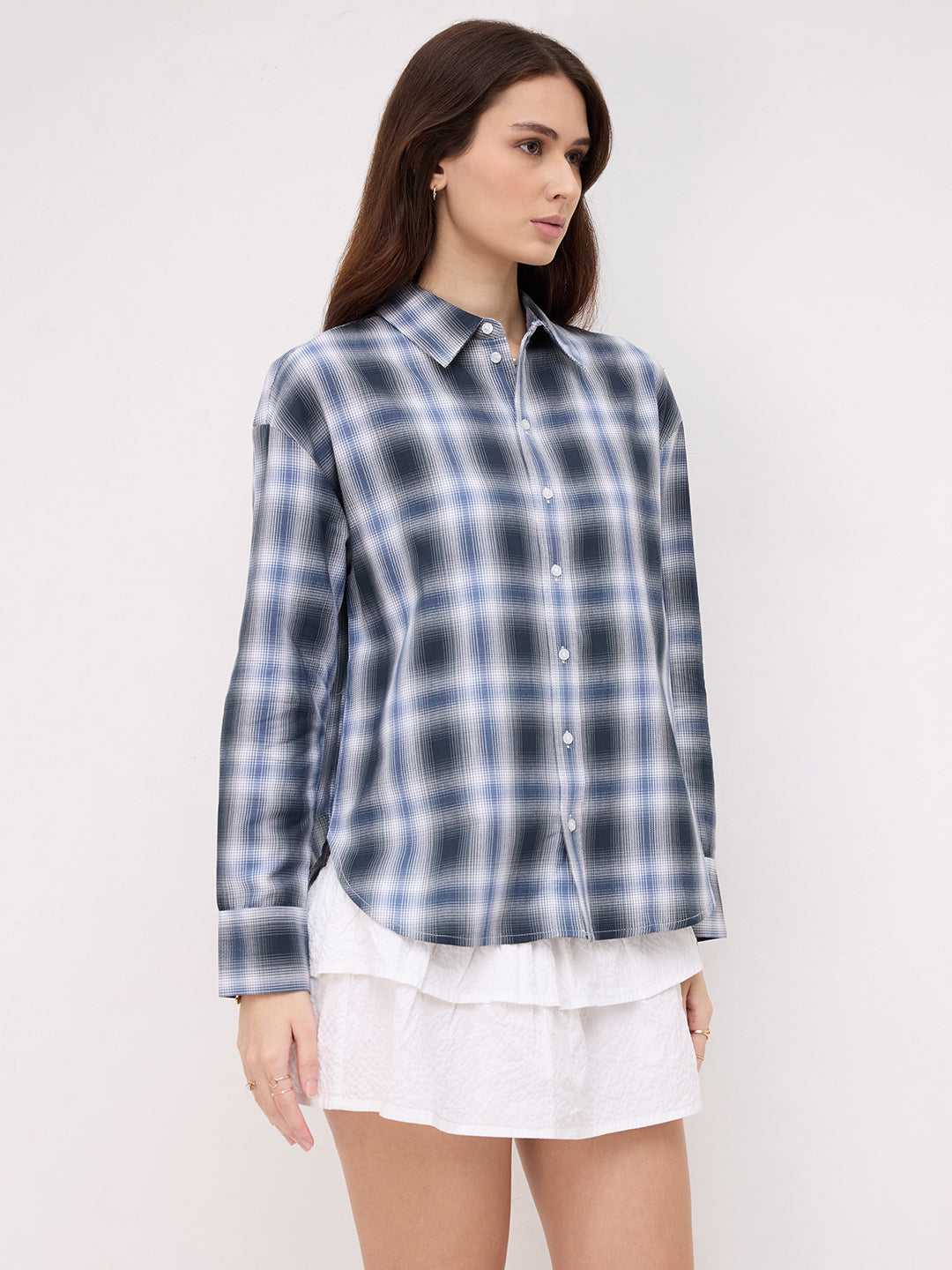 Navy Horizon Checked Oversized Shirt