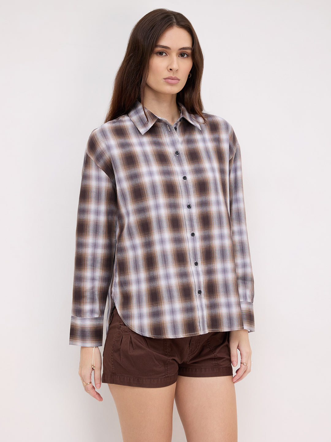Mocha Horizon Checked Oversized Shirt