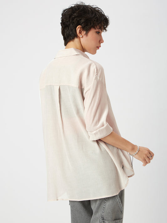 Glittery Beige Crinkled Oversized Shirt