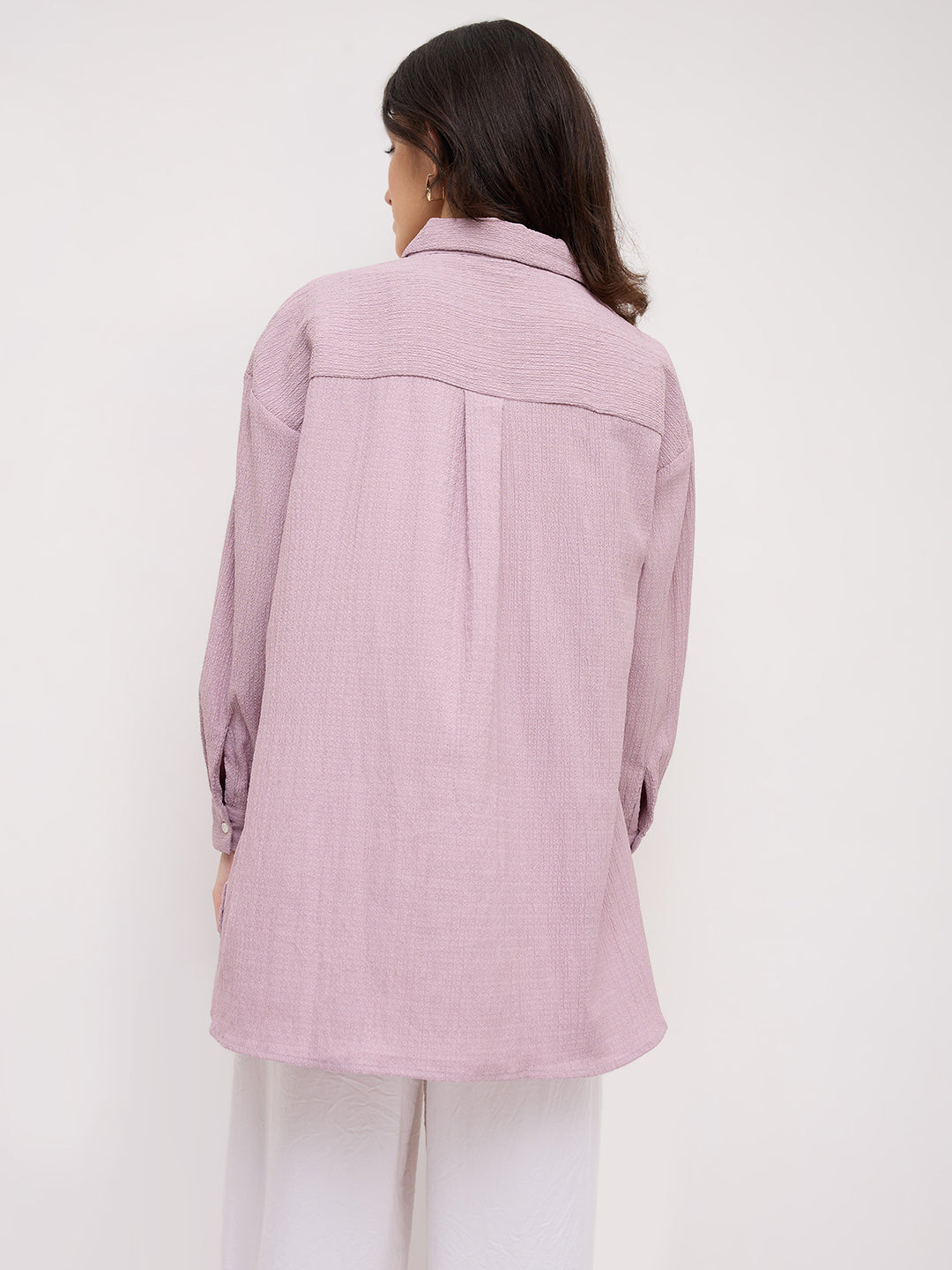 Lilac Textured Crinkled Oversized Shirt