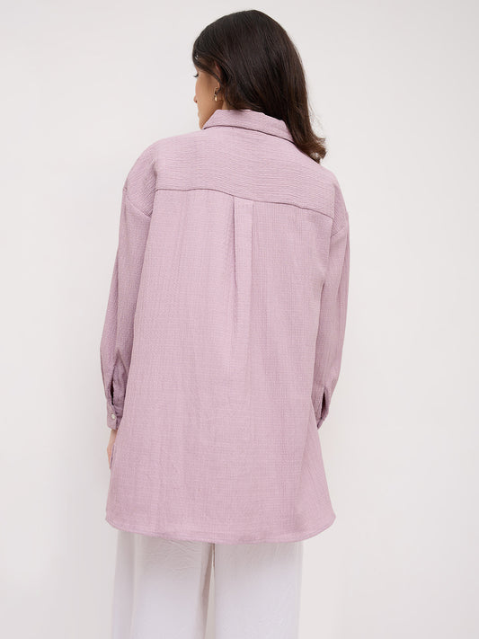 Lilac Textured Crinkled Oversized Shirt