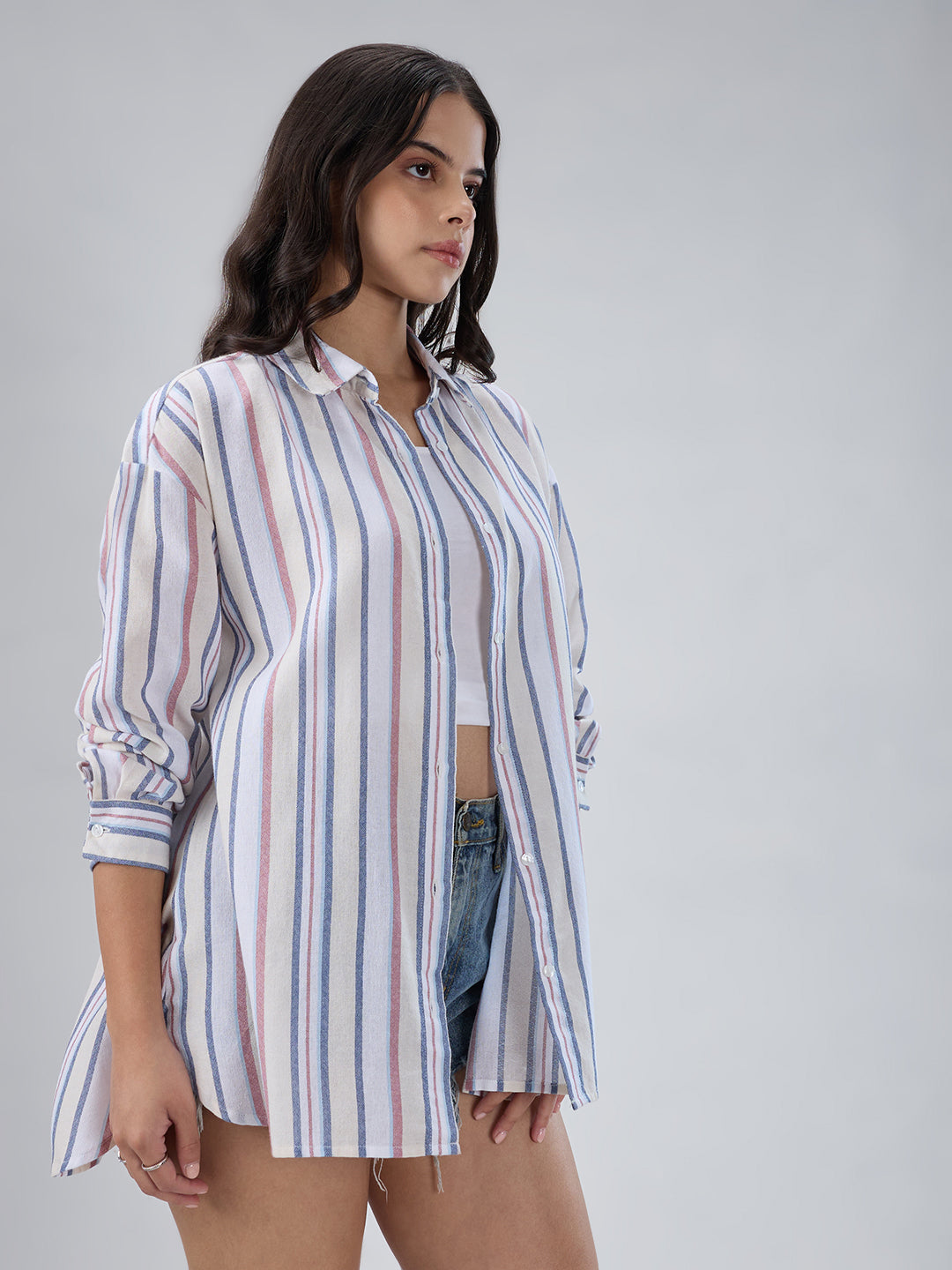 Multicolor Vertical Striped Oversized Shirt