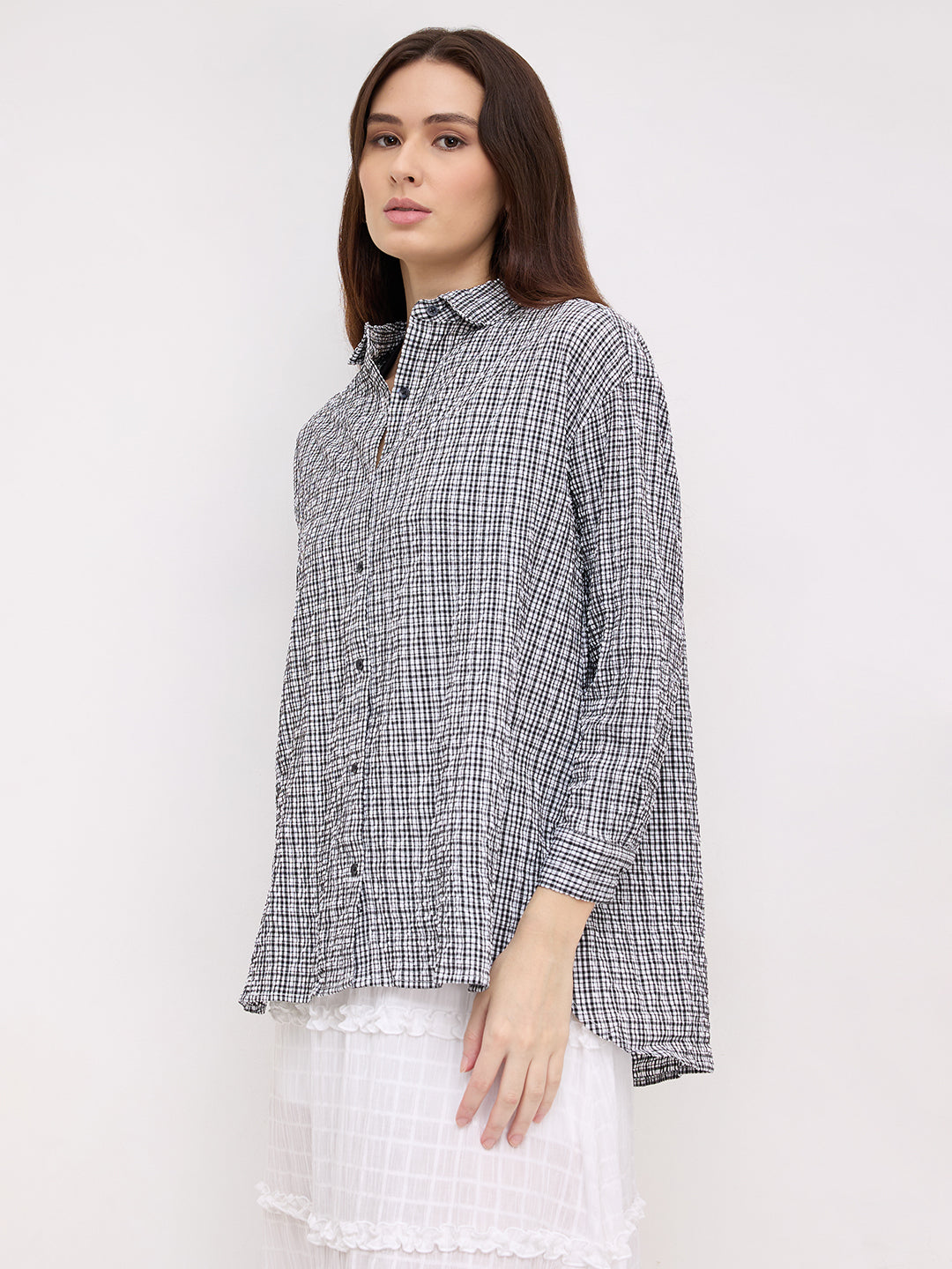 Black & White Tiny Checkered Seersucker Oversized Shirt