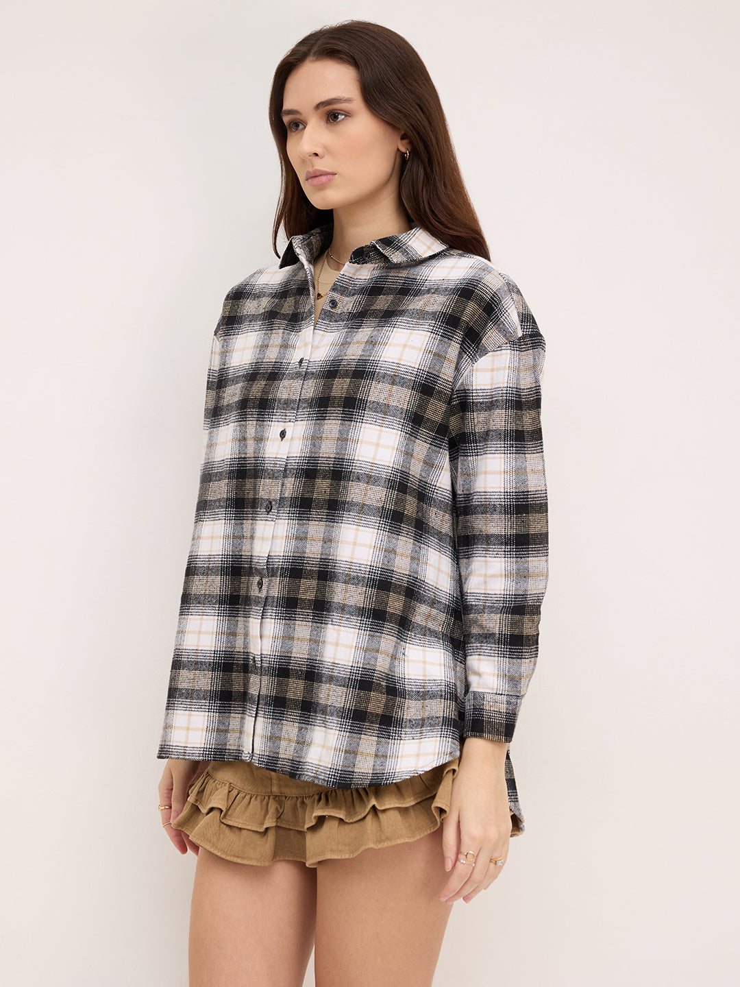 Multicolor Checked Oversized Flannel Shirt
