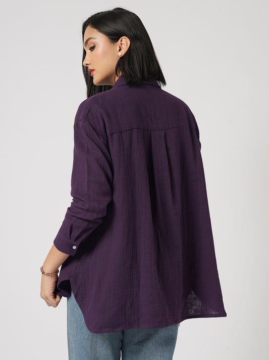 Kalamata Purple Textured Double Cloth Oversized Shirt