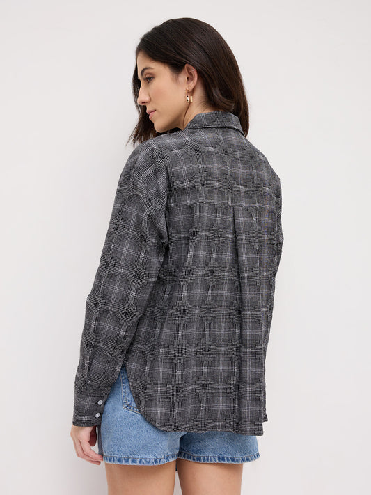 Black & White Gridlock Smokey Plaid Oversized Shirt