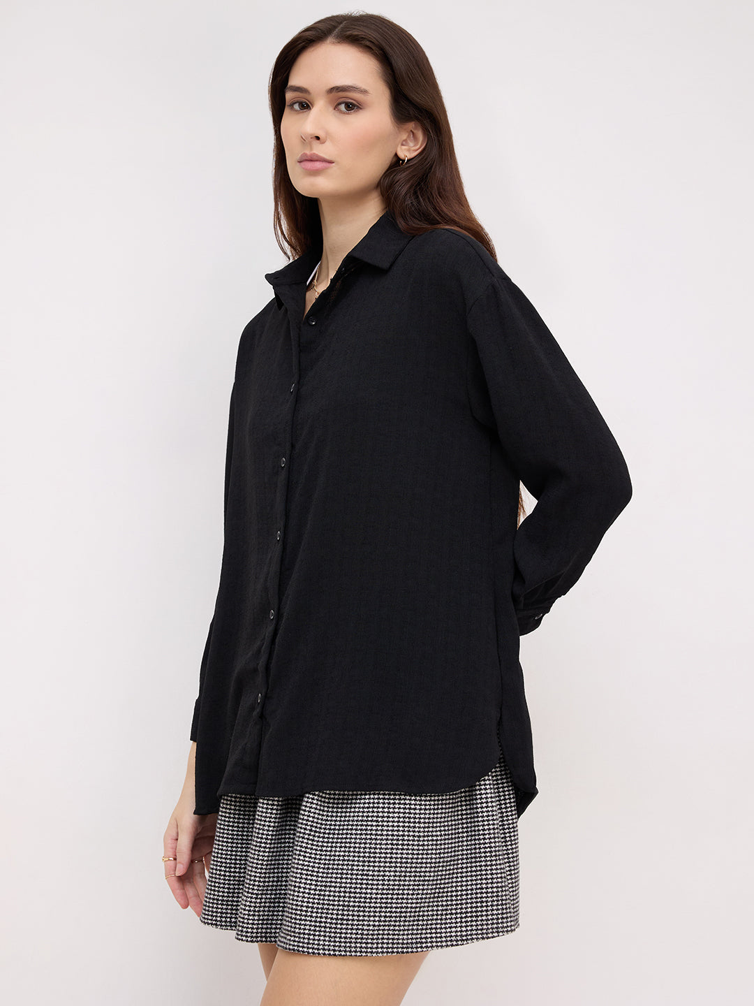 Classy Black Textured Oversized Shirt