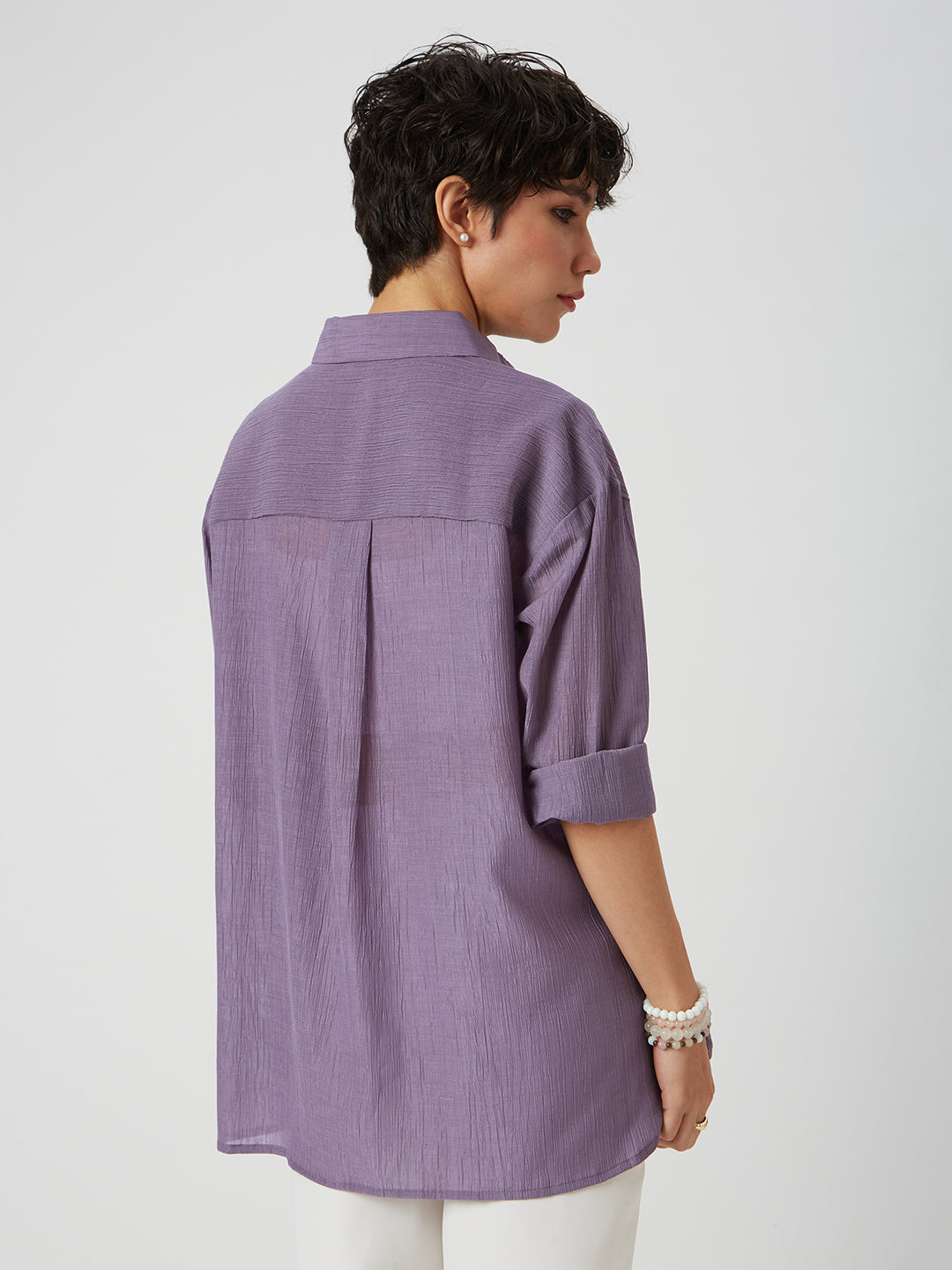 Glittery Heather Purple Crinkled Oversized Shirt
