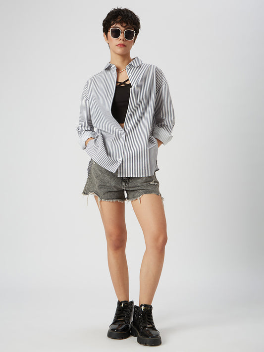 White & Navy Striped Oversized Shirt