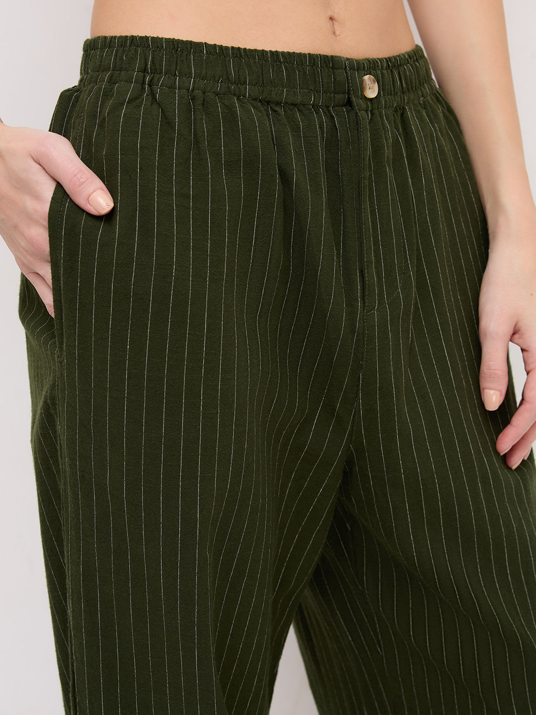 Deep Olive Pin Stripe Wide Leg Trousers