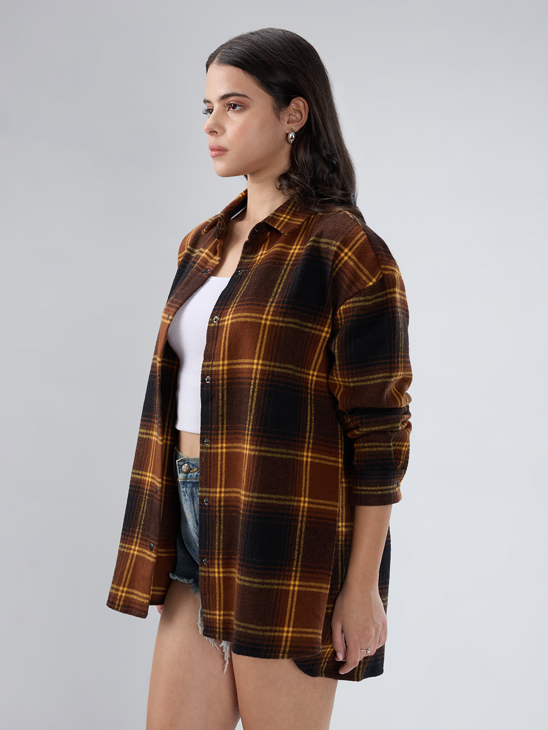 Brown Checked Oversized Flannel