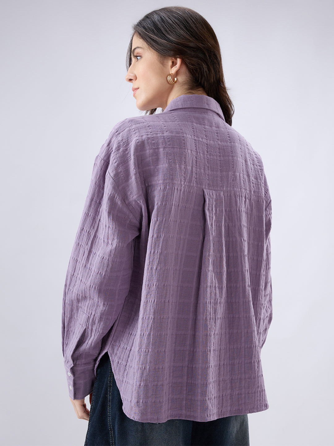 Lavender Seersucker Checked Doublecloth Oversized Shirt