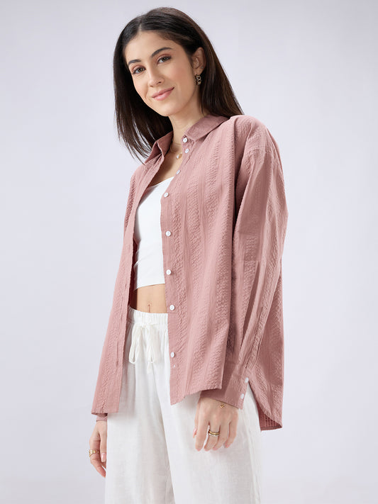 Rouge Pink Seersucker Oversized Shirt