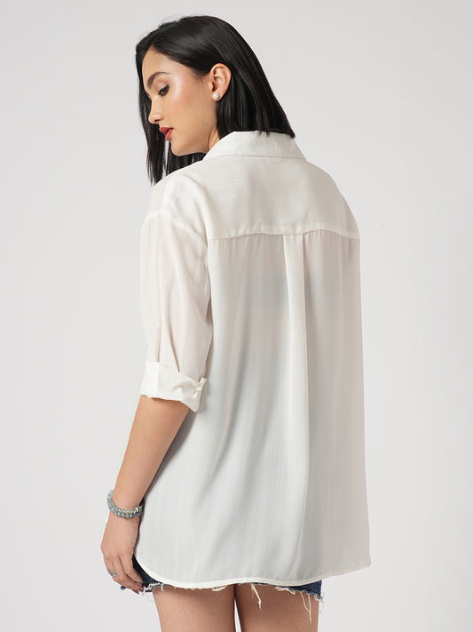 White Glimmer Striped Oversized Shirt