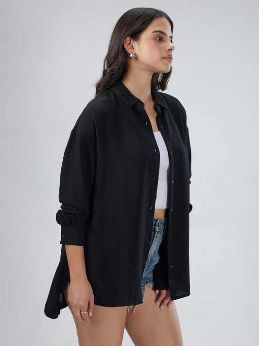 Classy Black Textured Oversized Shirt