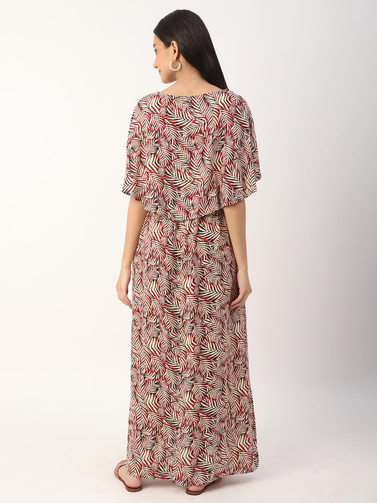 Multicolor Exotic Dense Leaf Printed Maternity Dress