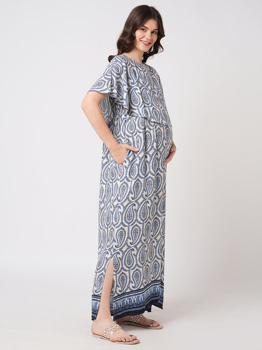 Boho Bloom Paisley Printed Maternity Dress
