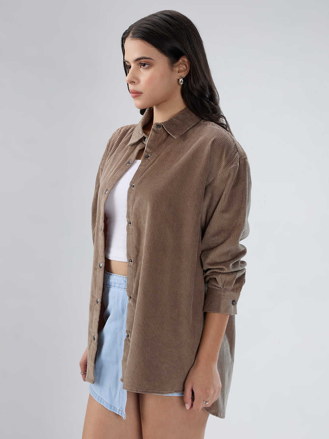 Grayish Olive Corduroy Oversized Shirt