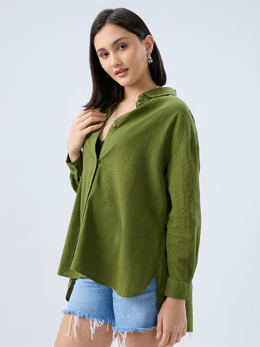 Olive Seersucker Oversized Shirt